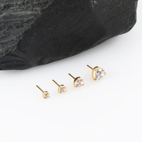 SKU: 1324-3 Threadless three prong set crystal top PVD Gold 3 mm