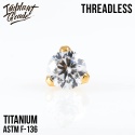 SKU: 1324-3 Threadless three prong set crystal top PVD Gold 3 mm