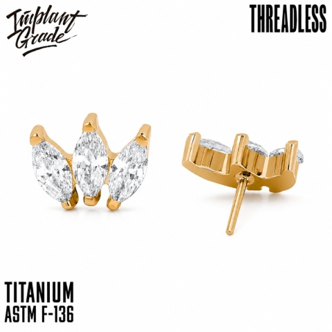 SKU: 879-s Złota ozdoba, końcówka do labretu Push In Threadless Marquise vol.2 Cluster-Gold