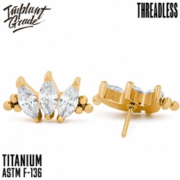 SKU: 943 Złota ozdoba, końcówka do labretu Push In Threadless Marquise vol.2 Bead Gold Cluster