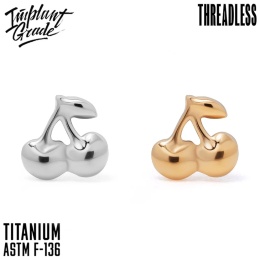 SKU: 960 Złota ozdoba, końcówka do labretu Push In Threadless Cherry Top Gold