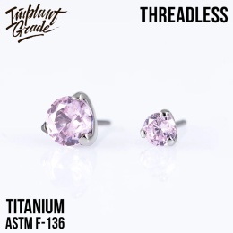 SKU: 242-4 Threadless three prong set pink top 4mm