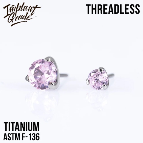 SKU: 242-4 Threadless three prong set pink top 4mm
