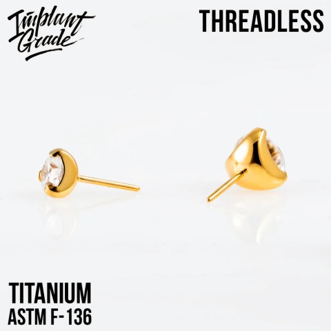 SLKU: 1324-4 Threadless three prong set crystal top PVD Gold
