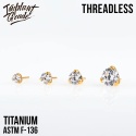 SKU: 1324-2,5 Threadless three prong set crystal top PVD Gold 2,5mm