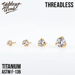 SKU: 1324-2,5 Threadless three prong set crystal top PVD Gold 2,5mm